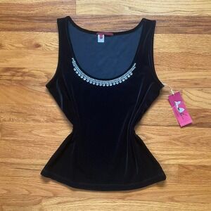 Deadstock NWT 90s 2000s Preppy Velvet Tanktop Size S Rhinestone Whimsygoth Goth